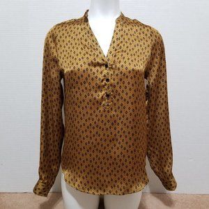 Heritage 1981 top Small geometric priint v-neck popover button cuffs retro mod
